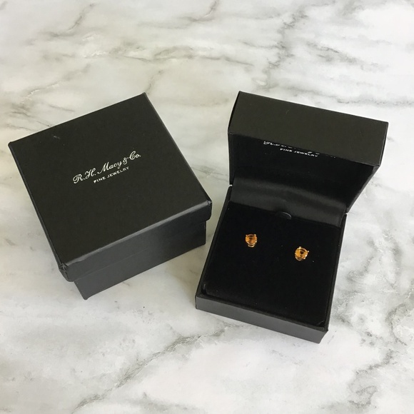 14K Yellow Gold & Genuine Citrine 5mm Stud Earrings November Birthstone NWT - Picture 10 of 11